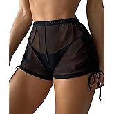 Leoparts Women's Sheer Swimsuit Coverup Shorts Side Drawstrings Beach Bikini Cover Up Bottoms (Panty not Included)