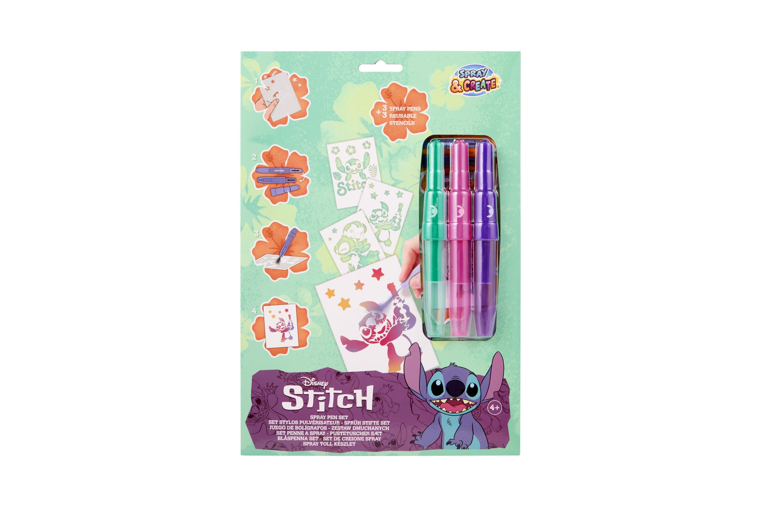 Disney Stitch ST23363V1 Kids Painting Kit, 3 Pale Pens and Reusable Stencils, Creative Drawing Kit for Girls and Boys