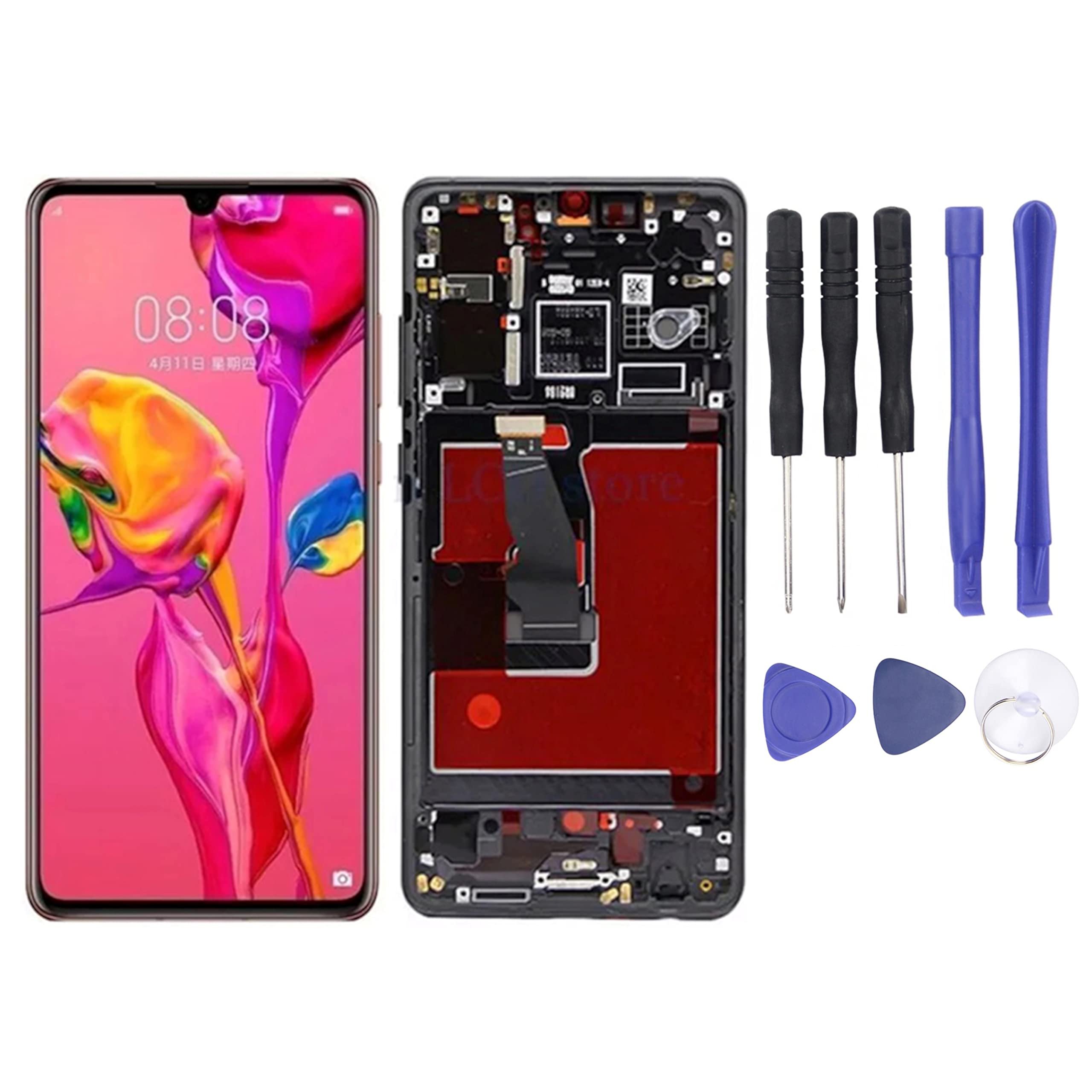 For Huawei P30 ELE-L29 ELE-L09 OLED LCD Display Touch Screen Digitizer Replacement Assembly With Frame, Includes Fingerprint Sensor