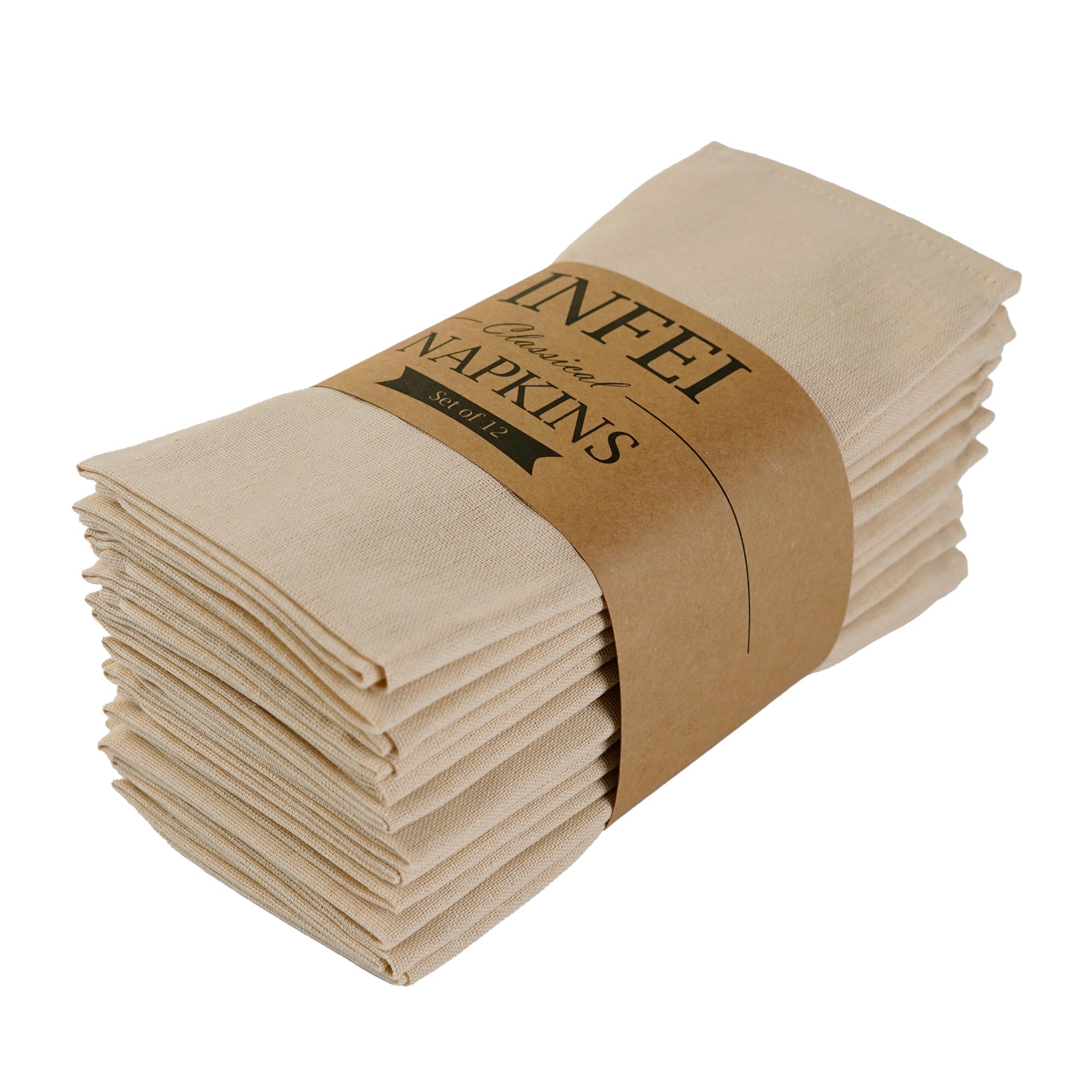 Solid Color Polyester Linen Blended Dinner Cloth Napkins - Set of 12 (40 x 40 cm) - For Events & Home Use (Linen)