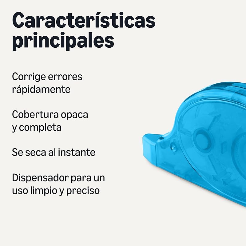 Cinta Correctora, Paquete de 4, Rollo, Bolígrafo, Estilo Ratón, Secado Instantáneo, 12m de Largo, Verde, Morado, Rojo y Azul