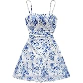 Verdusa Women's Floral Ruched Summer Cami Dress Flowy A Line Wedding Guest Mini Dresses