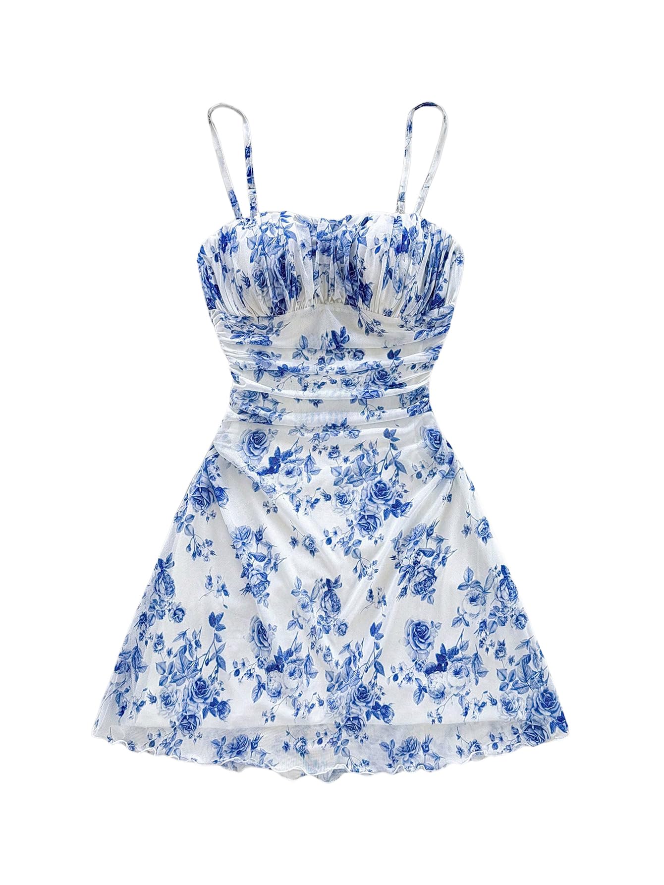 Photo 1 of *xs* MakeMeChic Women's Floral Mini Dress Spaghetti Strap Summer Cami Dresses Sundress Blue and White X-Small