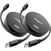Fasgear 240W USB C to USB C Cable - 2 Pack Retractable 5A Fast Charging Type C Cord for 100W USB C Charger [4-Stretch Length]
