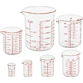 Ackers BORO3.3 Glass Measuring Cup Set, Beaker Style, 7-Piece | Borosilicate glass with multi-unit scales across seven nesting sizes from 5 to 250 ml for kitchen and drink preparation