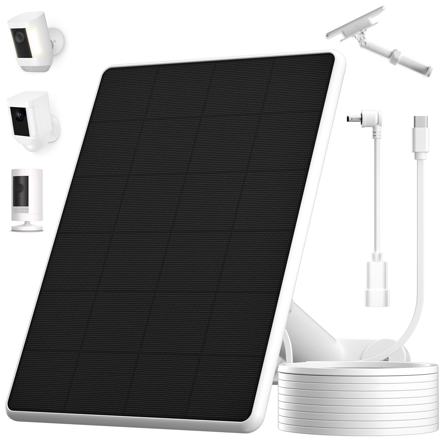 Photo 1 of 6W Solar Panel for Ring Camera, Solar Charger Compatible with Ring Spotlight Cam Battery & Stick Up Cam Battery, with Retractable 360° Rotating Bracket, 10ft Long Cable (1 Pack)