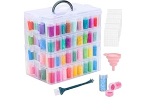 QUEFE 4-Tier Diamond Painting Storage Container, 200 Slots Portable Bead Organizer Box, Stackable Crafts Organizers for DIY Diamond Art Craft Jewelry Bead Storage