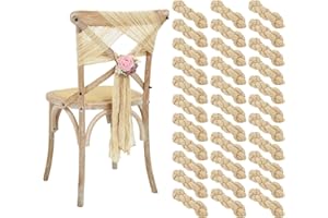 Lumaycens 50 PCS Cheesecloth Chair Sashes Bows Wedding Aisle Decorations Chair Ribbon Ties Back Sash for Wedding Party Events Banquet Chair Cover Decoration (Beige)