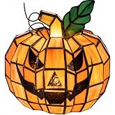 Gerrii Halloween Jack-o'-Lantern Stained Glass Pumpkin Table Lamp | Jack-o'-Lantern Pumpkin Halloween Table Decor, Indoor Plug-in Wall for Party, Holiday, 8.2