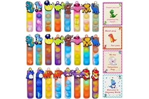 Pinkiwine 24 Pack Valentines Cards with Mini Dinosaur Pop Toys for Kids School Class Classroom Valentines Day Cards Gifts Prizes Party Favors
