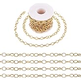 Pandahall 16.4 Feet Brass Cable Chain Link Real 18K Gold Plated Soldered Cross Chain 6x8x1.1mm with Spool for DIY Necklace Jewelry Making
