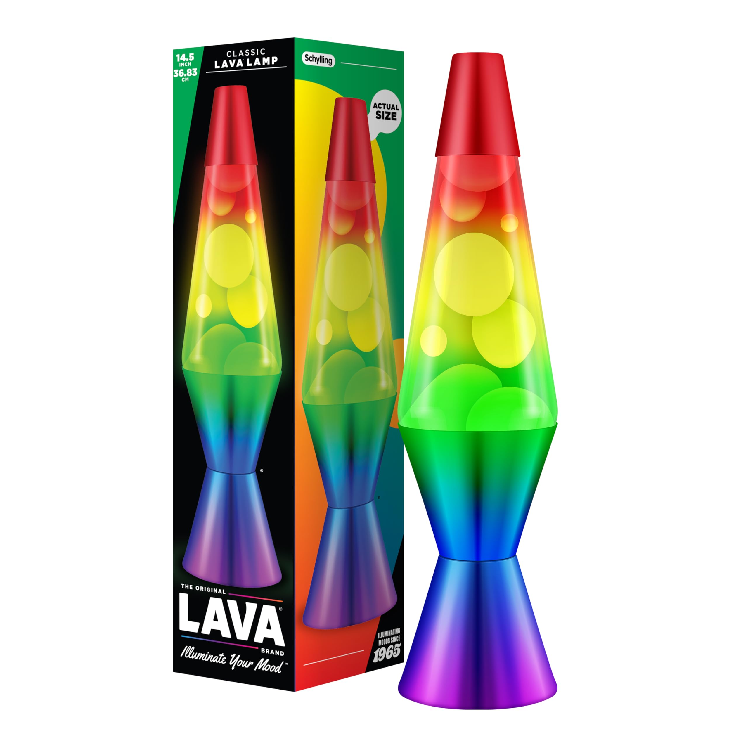 Lava Lamp Rainbow 2179, Hand Painted Tri-color Globe, White Wax, Clear Liquid, Decorative Base and Cap, Original 14.5 inch LAVA Motion Lamp to Illuminate Your Mood