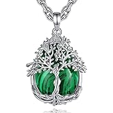 Vito Tree of Life Necklace for Women Men, Silver Plated Copper Teardrop Moonstone/Obsidian/Turquoise/Amethyst/Malachite Crystal Tree Necklace Protection Energy Amulet Jewelry Gift for Mom Wife, 20+2"