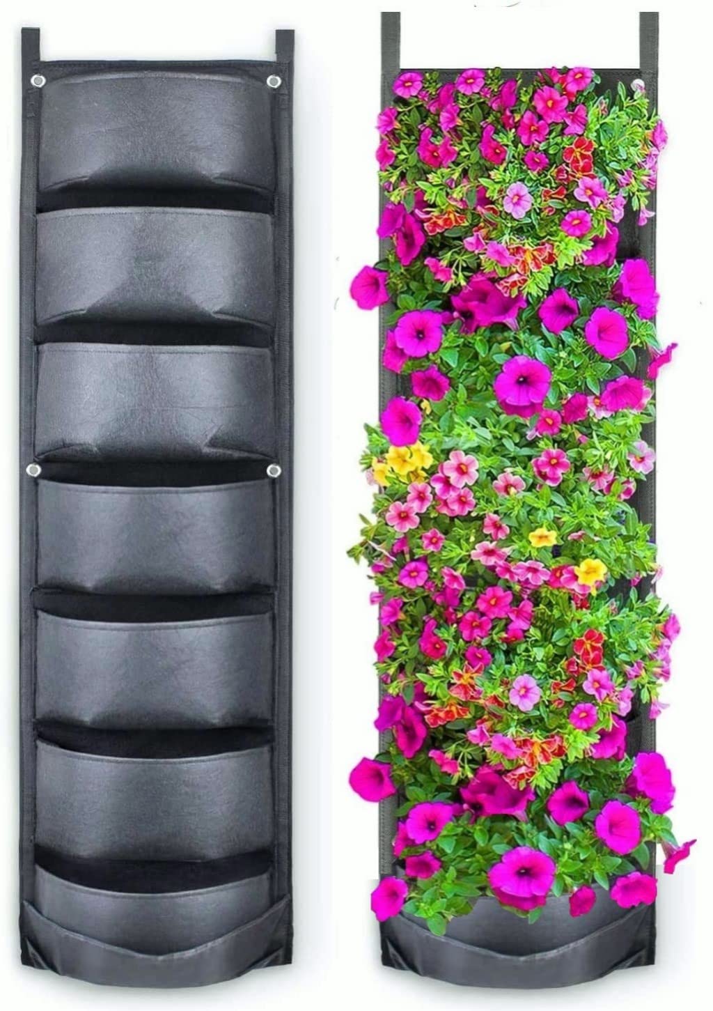 KAHEIGN 7 Pocket Hanging Plant Grow Bags, Vertical Hanging Garden Wall Planter Flowerpot Bag for Yard Garden Home Decoration (Black)