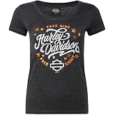 Harley-Davidson Women's Poise Foil Scoop Neck Short Sleeve Tee, Black