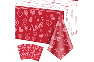 QUERICKY 4 Pack Valentines Day Tablecloths, 51x87'' Red Heart Shape Valentines Day Rectangle Table Cover for Valentine's Day Party Decorations, Anniversary Party Supplies, Proposal, Engagement, Weddings Decor