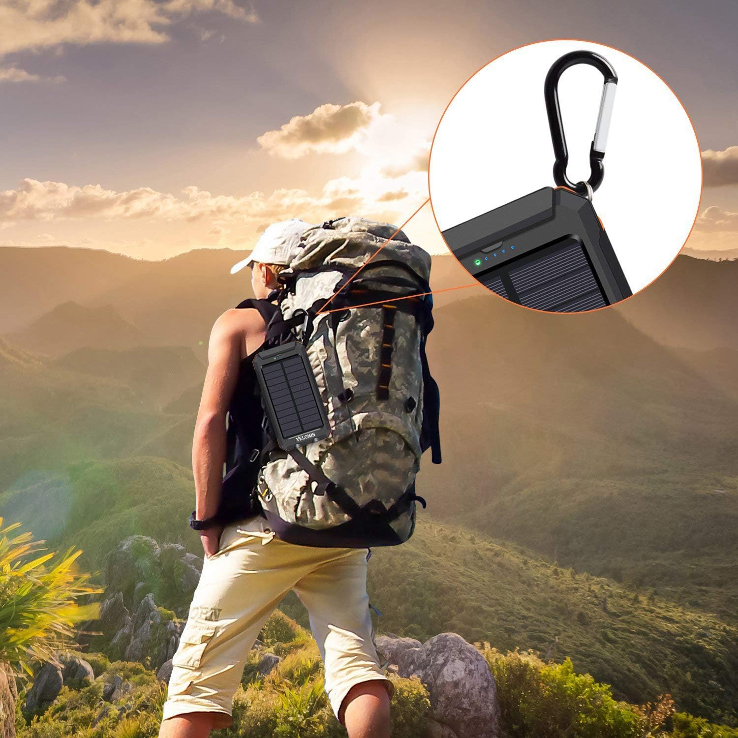 Solar Charger,Yelomin 20000mAh Portable Outdoor Mobile Power Bank,Camping External Backup Battery Pack Dual USB 5V 1A/2A Outputs with SOS Function & Compass