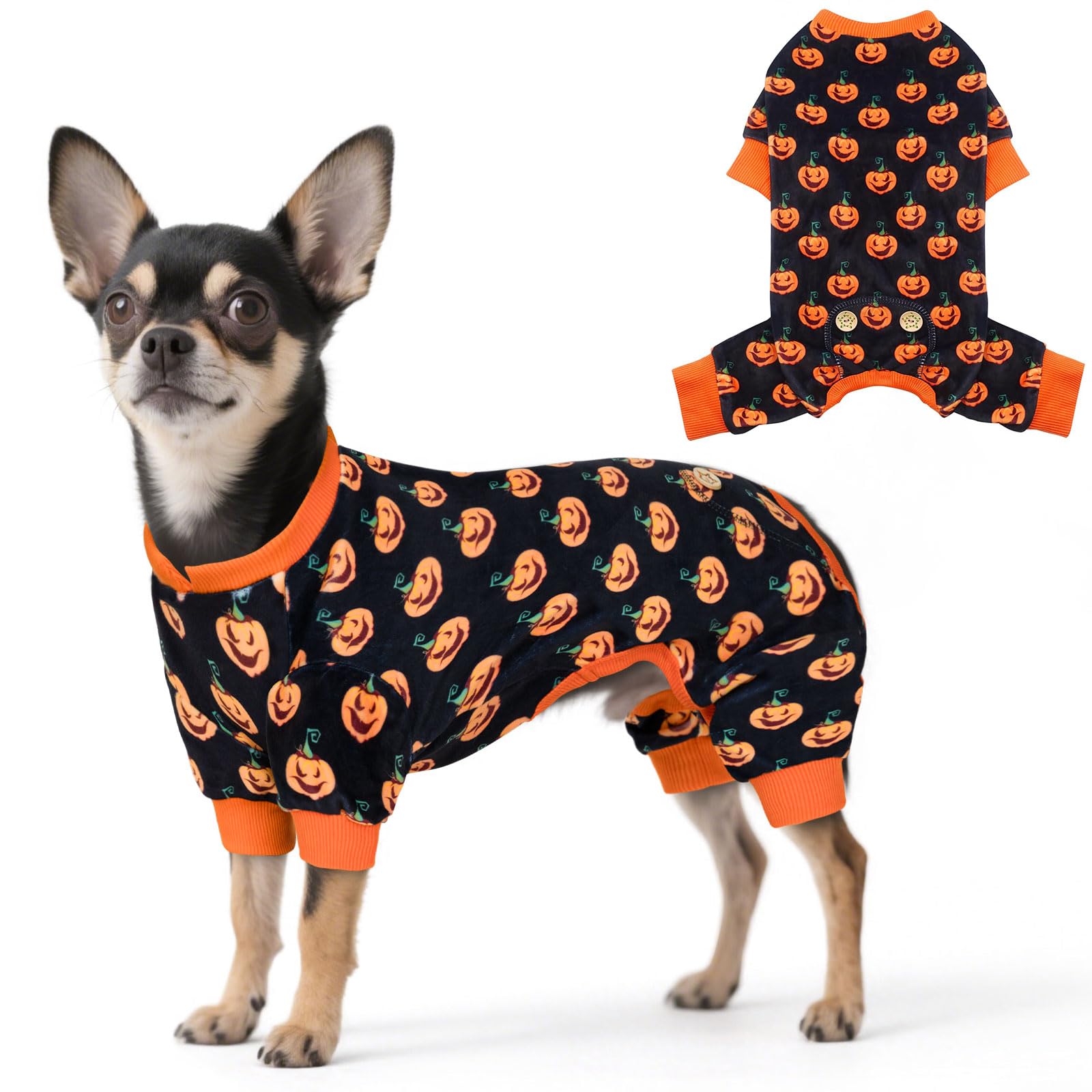 Photo 1 of KYEESE Halloween Dog Pajamas for Small Dogs Boy Girl Adorable Pumpkin Dog Pjs Pet Onesie Stretchable Doggy Clothes 4 Legs Festival Doggie Jammies Cat Pajamas Halloween Costumes,Small
