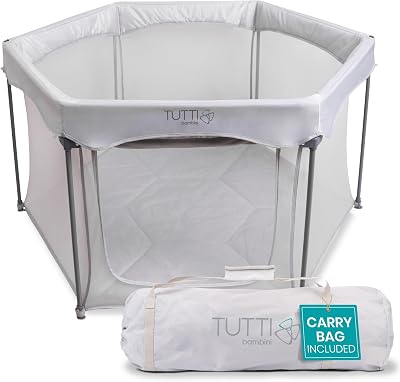 Tutti Bambini Foldable Baby Playpen with Mesh Walls & Travel Bag - Silver