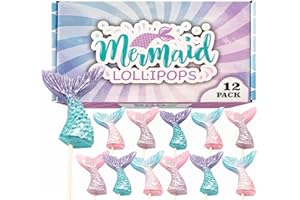 RBBZ PARTY Mermaid Candy Lollipops - 12 Suckers Individually Wrapped - Great for Mermaid Party Favors - Goodie Bags for Kids Birthday - Candy Bar - Pretty Mermaid Tails Cupcake Toppers