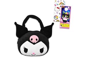 Kuromi Plush Purse for Girls Set - Bundle with Kuromi Plushie with Straps Plus Hello Kitty Stickers and More | Sanrio Handbag for Girls