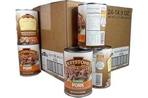 Keystone Meats All Natural Heat and Serve Canned Pork, 14.5 oz – Fully Cooked and Ready to Eat – Shelf Stable for 5 Years – Canned Meat for Everyday Meals, Emergency Survival Food, and Long-Term Storage – Gluten-Free, No Carbs, Non-Perishable – Made in USA – Pack of 24