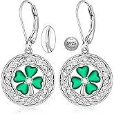Celtic Knot Shamrock Earrings for Women Irish Leverback Drop Four Leaf Clover St Patricks Day Earrings Sterling Silver Green Dangle Valentines Day Gifts