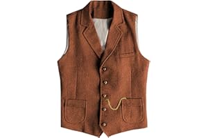 Men's Tweed Suit Vest Western Herringbone Wool Casual Waistcoat for Groomsman Vintage Collar Suit Vests V Neck