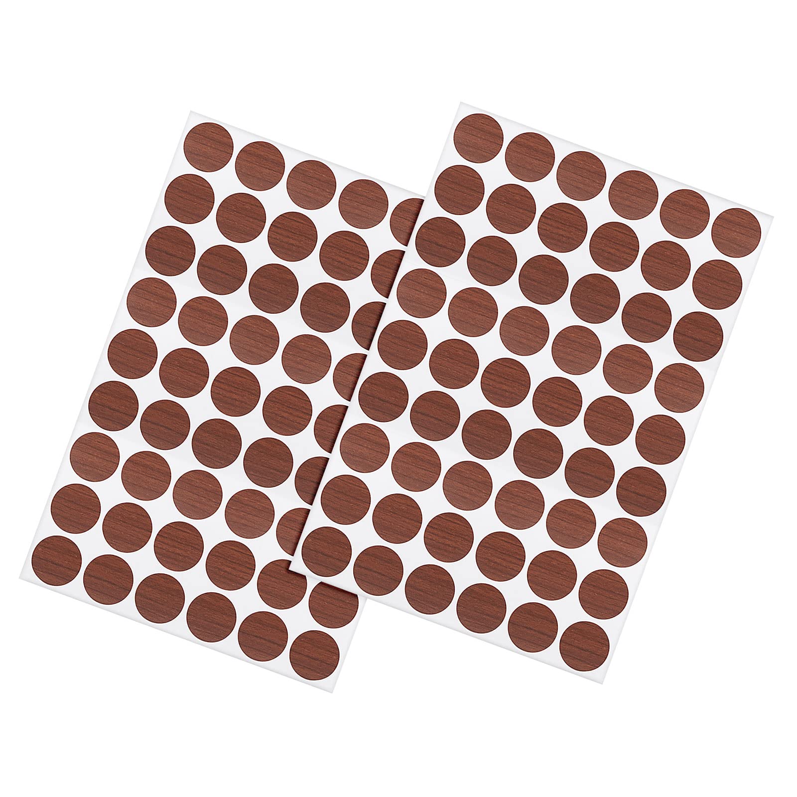 METALLIXITY Screw Hole Cover Stickers (21mm Dia) 108Pcs in 2 Sheet, PVC Shelf Peg Sealing Caps Waterproof - for Cupboard Wardrobe Furniture, Dark Brown with Wood Grain