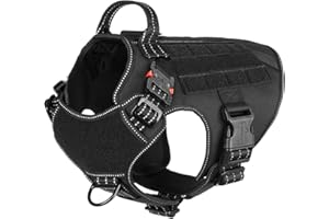 ICEFANG Tactical Dog Harness,Medium Size, 2X Metal Buckle,Working Dog MOLLE Vest with Handle,No Pulling Front Leash Clip,Hook and Loop Panel