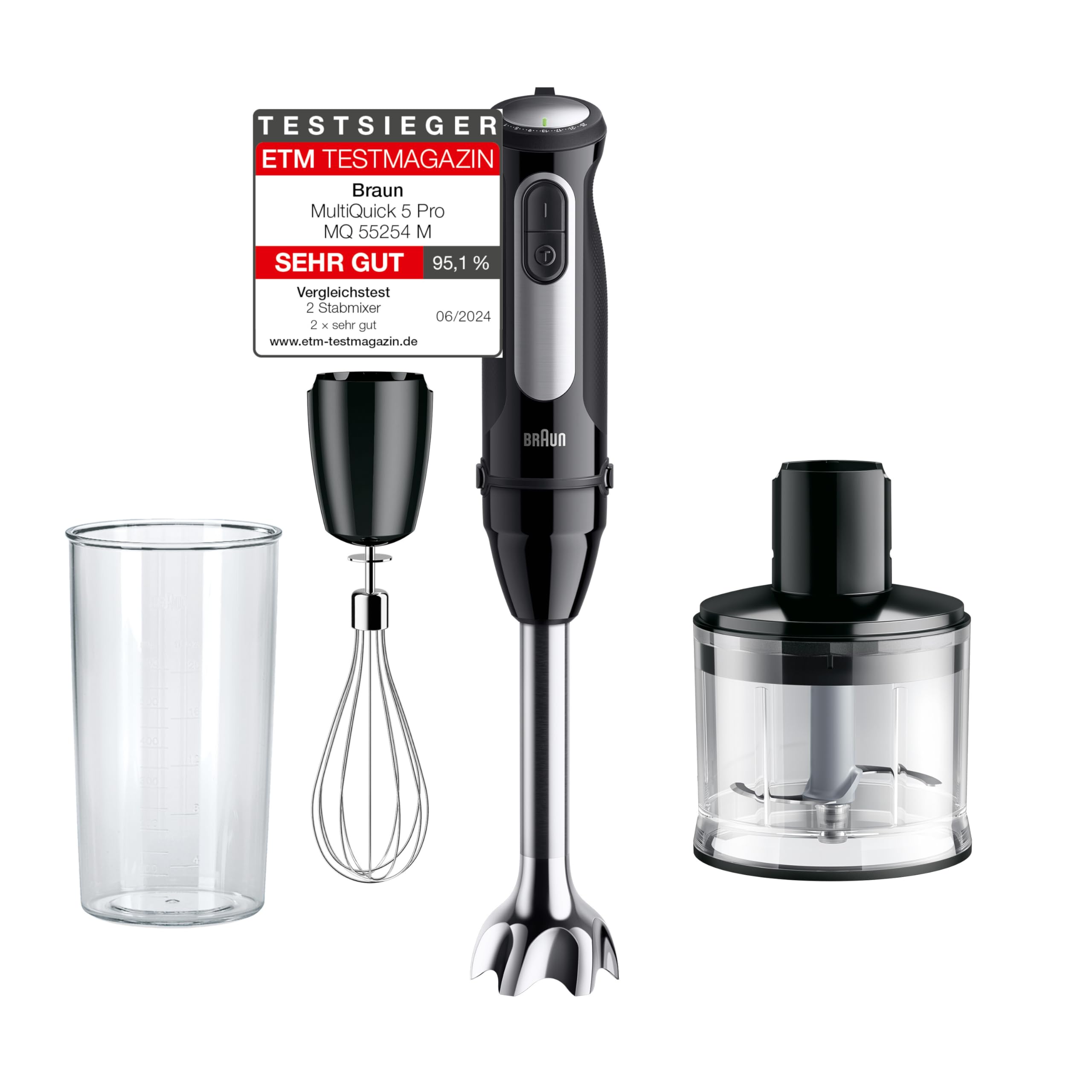 Braun Stabmixer MultiQuick 5 Pro MQ55236M - Elektrischer Stabmixer mit 25 Geschwindigkeiten, EasyClick Plus System für Zubehör, 3-teiliges Zubehör-Set, 1000 Watt, Schwarz