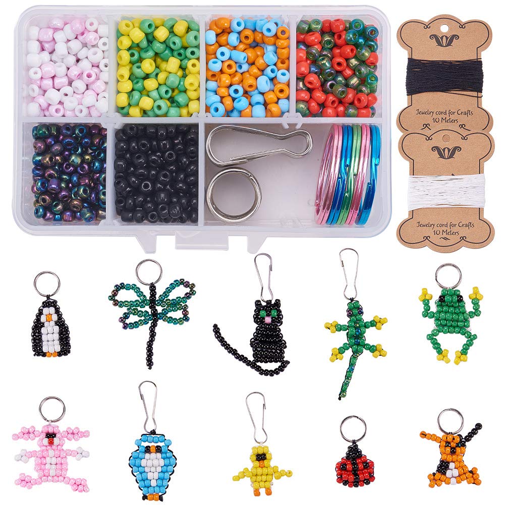 SUNNYCLUE 1 Box 1000+pcs DIY 10PCS Bead Pets Kit Kids Arts and Crafts for Include Keyring & Lanyard Clips Instruction
