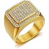 MIVEIVIA ICED OUT Ring for men Wedding Rings for Men Double Rectangles Stainless Steel ring Hip Hop ring Radiant Rings Bling Iced Out Jewelry Punk Ring Club ring Heavy Metal ring Party