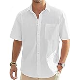J.VER Men's Linen Short Sleeve Shirts Cotton Casual Lightweight Button Down Shirt Beach Vacation Summer Tops with Pocket