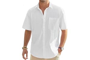 J.VER Men's Linen Short Sleeve Shirts Cotton Casual Lightweight Button Down Shirt Beach Vacation Summer Tops with Pocket