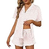 Ekouaer Pajamas Set for Women Short Sleeve Sleepwear Button Down Pjs Lounge Sets Soft Nightwear