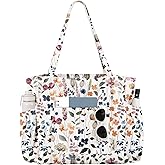 Miss Adola Large Corduroy Tote Bag for Women - Cute Shoulder Reusable Canvas Bags with Zipper Multi-Pocket for School