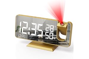 FTOYIN Projection Alarm Clock, Digital Clock with 180° Rotatable Projector, Clear LED Screen, 4-Level Brightness Dimmer, FM Radio with Progressive Volume,Snooze Setting, Temperature & Humidity Display