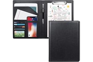 WAVEYU Business Portfolio Folder for Men Women, Padfolio Cover, Conference/Resume/Legal Document Organizer with Letter/A4 Size Clipboard Hardboard, Business Card Holders, Document Sleeve, Black