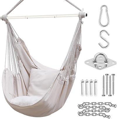 Ohuhu XL Swing Chair with Hardware Kit Beige 150kg Capacity