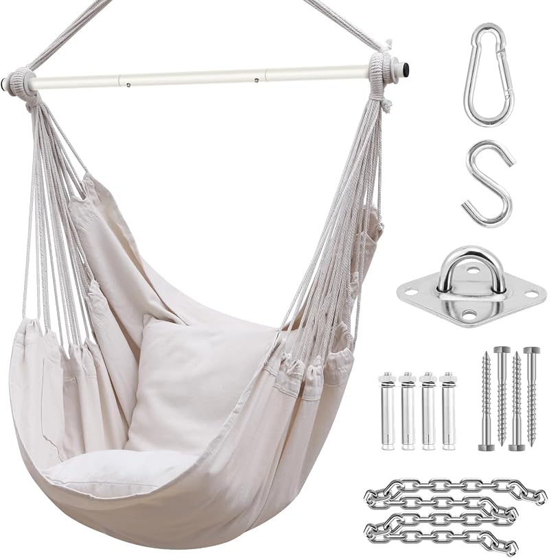 Ohuhu XL Swing Chair with Hardware Kit Beige 150kg Capacity