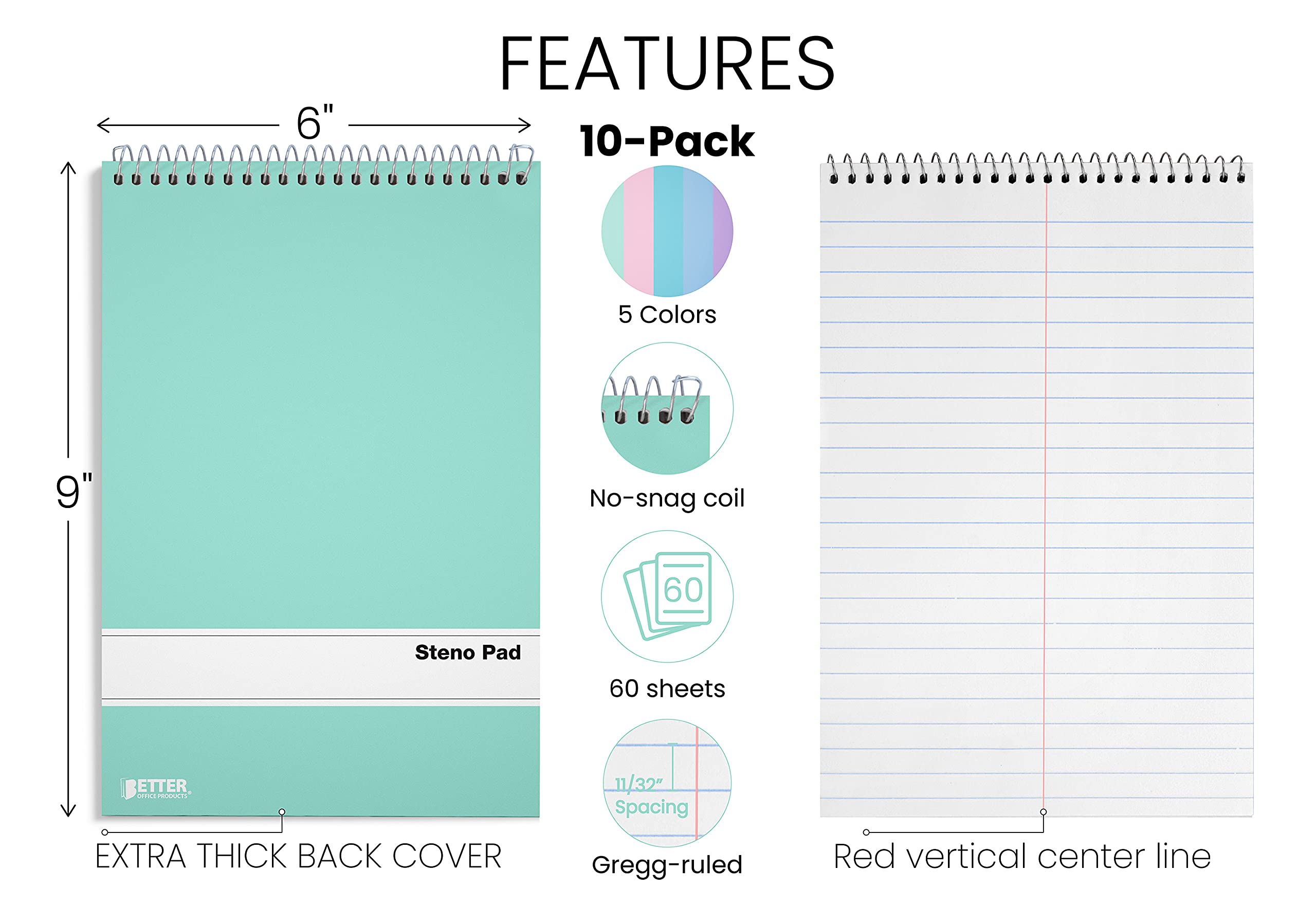 Mua Better Office Products Steno Pads Spiral 6x9, 10 Pack, Gregg Ruled ...