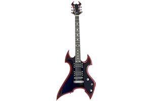 EDM Full Size Right Handed Heavy Metal Style Electric 6 String Guitar, Solid Wood Body and Bolt on Neck, Cable and Allen Wrench, Color: Black with Red