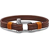 Elegatto Kellmore Premium Leather Bracelet for Men | Double Full-Grain Leather with Silver Polished Stainless Steel Shackle Closure | Men’s Designer Bracelet
