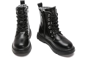kkdom Boys Girls Waterproof Lace Up Side Zipper Mid Calf Combat Boots(Toddler/Little Kid/Big Kid)