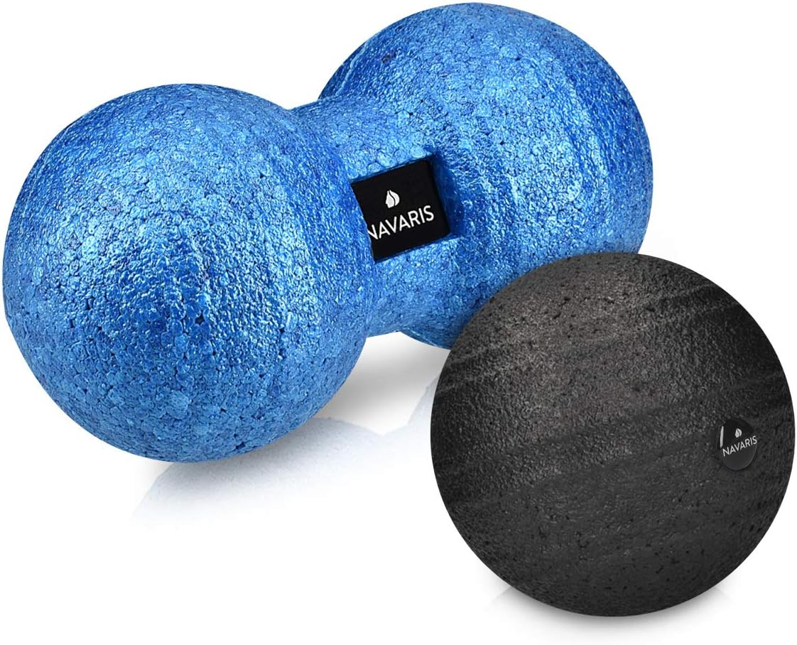 Navaris Set of 2 Massage Balls Fascia and Peanut Ball Roller Massager with Carry Bag