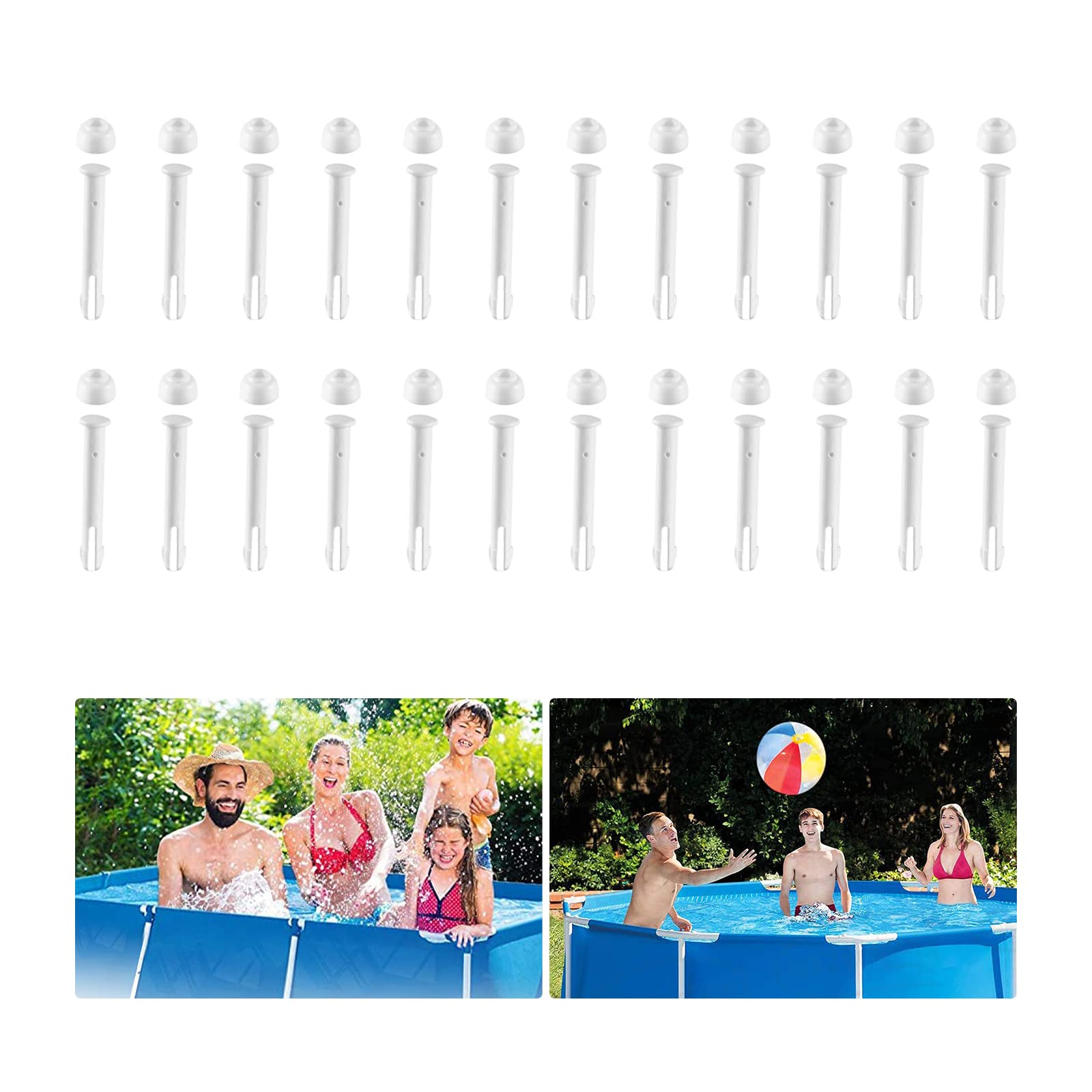 mzoLife 24PCS Plastic Pool Joint Pins and Rubber Seals, Swimming Pool Joint Pins Replacement for Round & Frame Pools Spare Parts 28270-28272 (24, 2.36in/6cm)