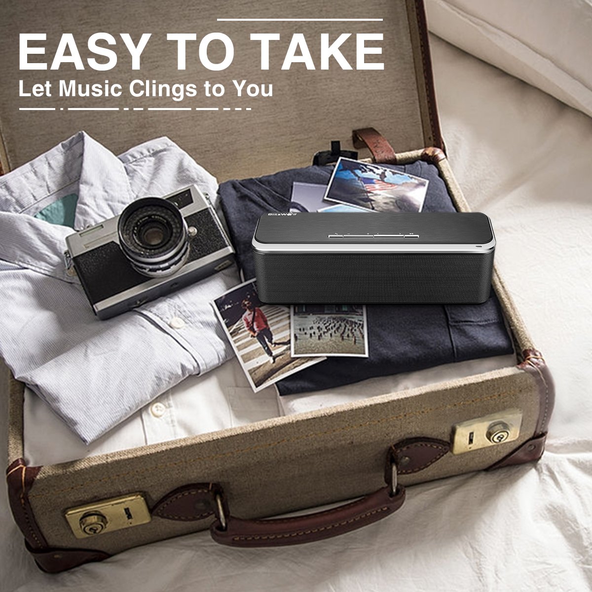 Altavoz Bluetooth Inalámbrico, BlitzWolf Max Bass 20W Subwoofers Pasivos Estéreo Premium Altavoz Portátil Inalámbrico para Exteriores con Micrófono, Entrada AUX, Hecho de Metal