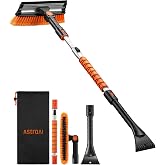 AstroAI 46" Extendable 3-in-1 Snow Brush &amp; Ice Scrapers for Car Windshield | Snow Removers with Squeegee, 180&deg; Pivot Head, No-Scratch Bristles, Comfort Grip, Storage Bag for All Vehicle Models (Orange)