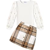 Arshiner Girl's Skirt Sets Casual Fall Outfits Corduroy Skirt and Long Sleeve Rib Knit Shirt Tops Trendy 2 Piece Clothes